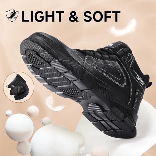 Image of GUSAYEX Steel Toe Boots for Men High Top Work Safety Boots with Kevlar Puncture Resistant Midsole Lightweight Industrial Men's Work & Utility Shoes for Construction Warehouse Factory Jobs Size 11