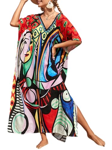 Image of Kaftan Dresses for Women Plus Size Summer Beach Dress with Print and Swim Cover Ups