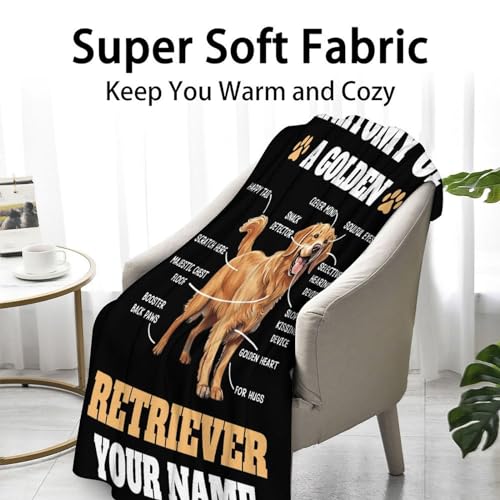 Custom Golden Retriever Blanket for Teen - 50x60 Inches Throw Size - Soft Fluffy Cozy Blankets Gift - Black Novelty Blanket for Living Room Decorative