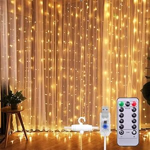 SUNNEST Led-lichtsnoer, lichtgordijn, 300 leds, USB-gordijnverlichting, lichtsnoer, 8 modi, met afstandsbediening, timer, IP68 voor decoratie binnenverlichting (warmwit)