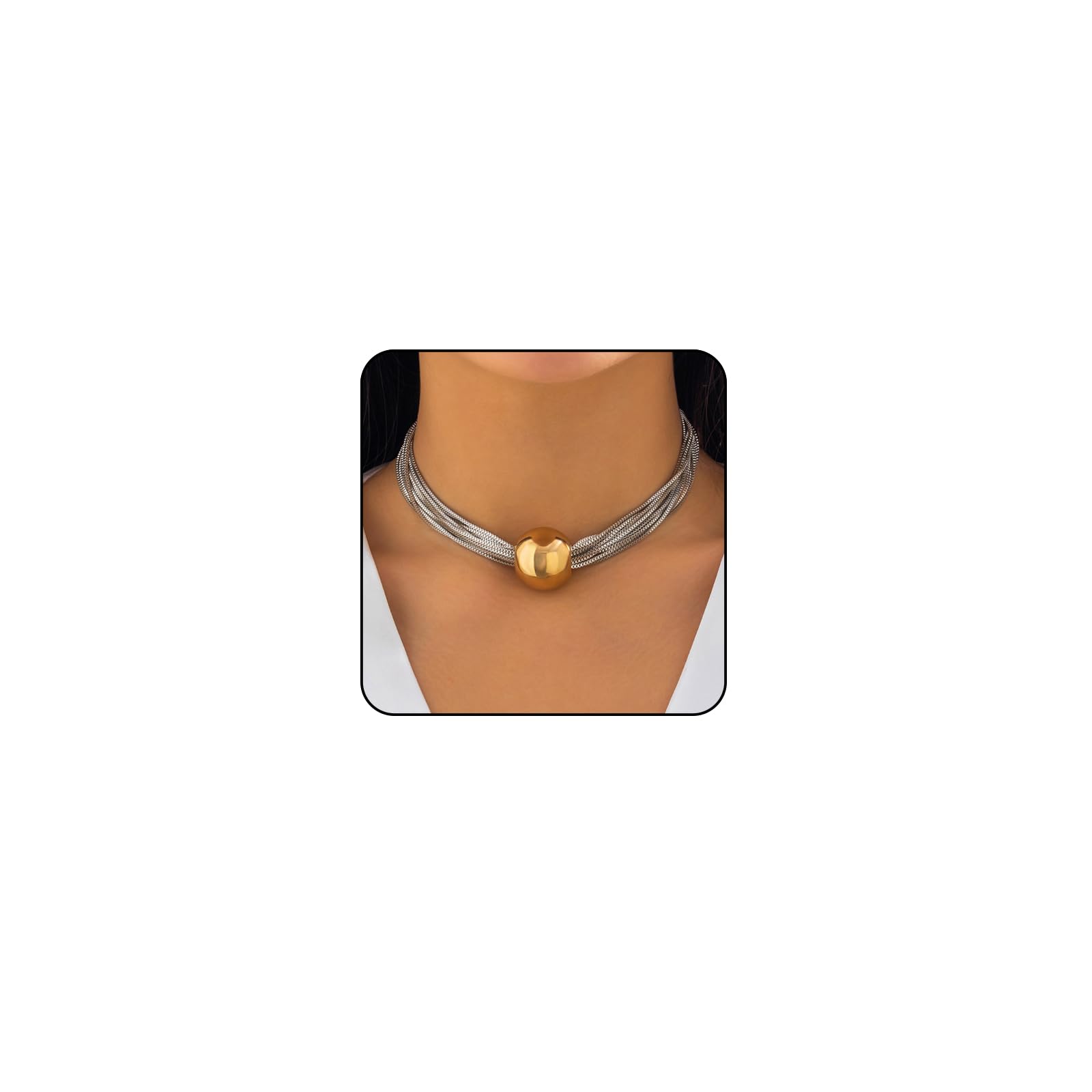 Sora Tuki Chunky Necklace for Women Big Ball Necklace Thick Statement Necklaces for Women Link Chain Choker Necklaces Chunky Jewelry