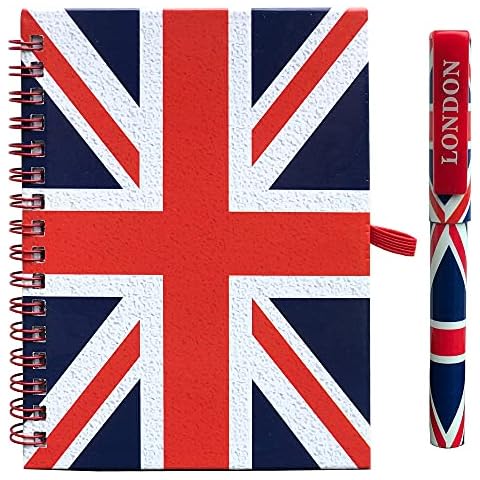 SAJAK A6 Notebook with Ball Pen Wirebound Small Pocket Spiral Lined Notepad Journal London Famous Icons Souvenirs Collectable Gift Set Cover