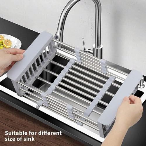 Genérico Escurridor de Platos, Rejilla de Drenaje Ajustable para Fregadero, Cesta para secar Platos sobre el Fregadero y Bandeja para almacenar Verduras para Ahorrar ESP