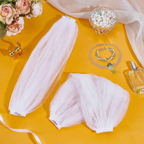 NBEADS 2 Pcs Detachable Sleeves for Wedding, Tulle Sleeve Nylon Bridal Tulle Shawl Removable Sleeves4