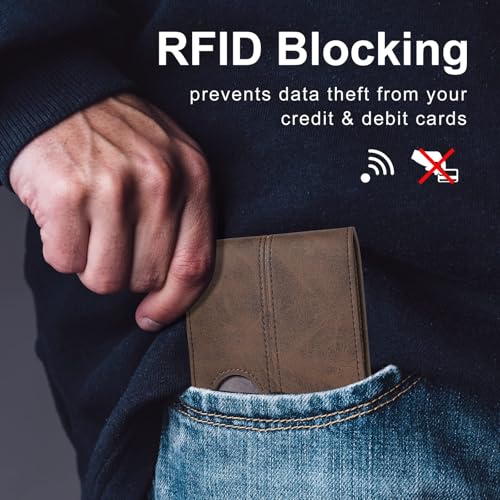 GAEKEAO Mens Wallet with AirTag Holder - Bifold RFID Blocking Air Tag Wallet, AirTag Wallet Men Leather Wallets for Men AirTag Gifts for Him (Airtag Not Included)4