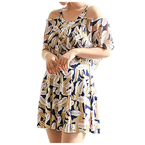 Preisvergleich Produktbild LoveLeiter Damen Badeanzug Einteiler Schwimmanzug Rüschen Schulterfreier Kurzarm Strandmode Bademode Bikini Mit Hose Große Größen Figurformender Schwimmrock