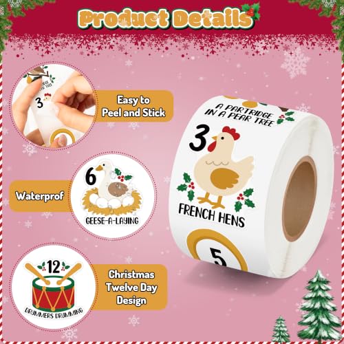 Image of Christmas 12 Days Stickers Rolls, 1000Pcs Classic Religion Theme