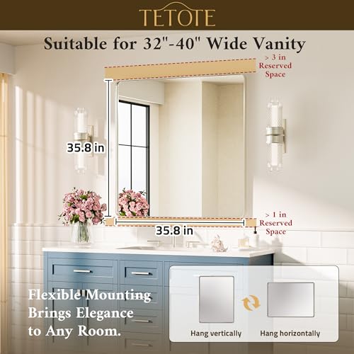 TETOTE 36 x 36 Inch Brushed Nickel Mirror Metal Framed Bathroom Mirror, Tempered Glass, Modern Farmhouse Wall Mounted Mirror for Decorative(Horizontal/Vertical) by TETOTE - Image 7