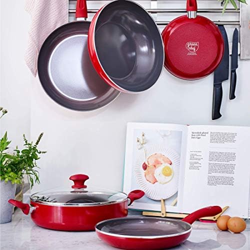 GreenChef CC002772-001 Induction Non Stick Frying Pan 30 cm, Healthy Ceramic, ToxinFree, Stay-Cool Handle, Dishwasher Proof, Oven Safe, Diamond Collection, Red, Aluminium