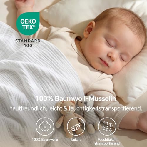 BEDELITE Musselin Decke 127x177cm Erwachsene Tagesdecke Baumwolle, Weiß – Ansicht 4