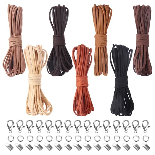 Xbessc 7 Couleurs 5m x 3mm Cordon en Cuir Vintage Lacets en Cuir Plat Laniere Cuir Cordes dn Faux Cuir pour Bricolage Accessoires Bracelet Collier Bijoux...