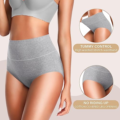 OLIKEME High Waisted Underwear for Women Tummy Control Cotton Panties Postpartum Ladies Briefs Multipack3