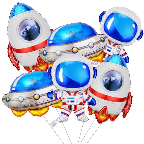 Image of Space Themed Party Decorations Balloons,6pcs Space Balloon Birthday Party Decorations,Astronaut UFO Rocket Mylar Balloons,Astronaut Birthday Decorations Baby Shower