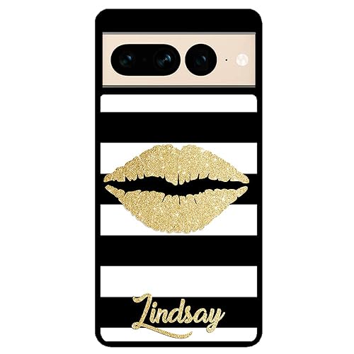Golden Gold Lips Personalized Black Rubber Phone Case Compatible With Google Pixel 7 Pixel 7 Pro Pixel 6a Pixel 6 Pro 6 Pixel 5 4a 5G 4a 4G 4 4 XL