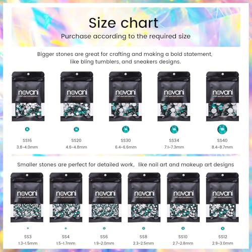Image of Novani Crystal Rhinestones, Flatback Loose Gemstones 1440pcs Glass Rhinestones for Clothes Shoes Crafts Makeup Nail Art and DIY Decorations(SS16, Green Zircon)