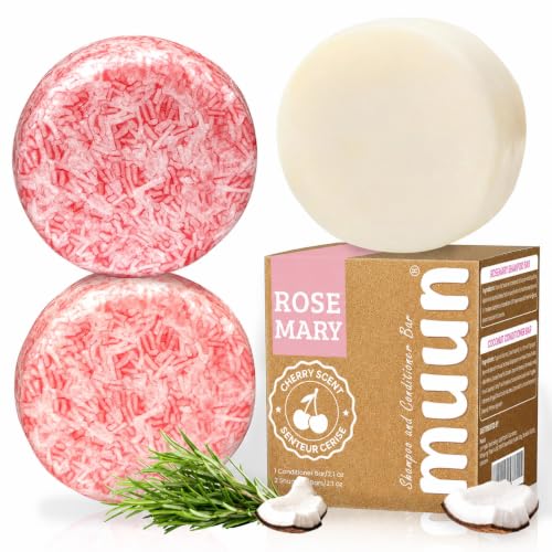 Muun Rosemary Shampoo and Conditioner Bar Set 3 - Natural Solid Hair Growth Soap Bars for Women with...