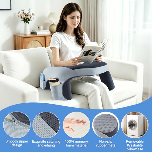 Image of Ergonomic Curved Lap Desk Pillow for Gaming & Reading, Soft Memory Foam Lap Laptop Desk with Cup Holder & Phone Pocket, Breathable Non-Slip Lap Pillow for Bed Couch, Ideal Gamer Gift