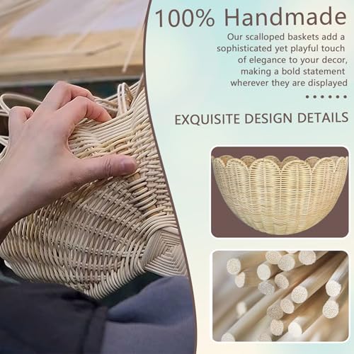 Scalloped Wall Basket, 2pcs Hand Woven Hanging Wicker Wall Baskets Set, Scalloped Rattan Wall Storage & Decor for Home, Bathroom, Kitchen, Living Room (16 x 12 x 7 & 14 x 8 x 6 Inch) by JubilantJive - Image 3