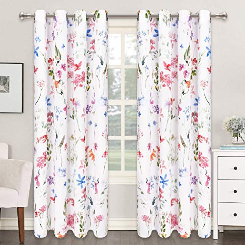 Vertkrea Floral Window Curtain Panels Watercolor Flower Pattern Drapes 63 X 52 Inches Window Curtain Set For Living Room Bedroom Bathroom, 2 Panels Grommet Drapes #TOP1