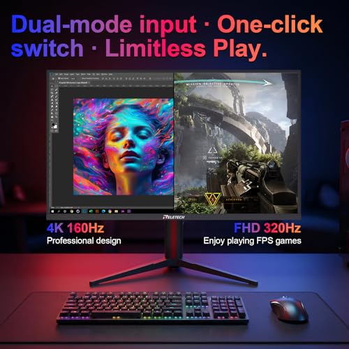 Image of 27 Inch Gaming Monitor, Dual Mode, 4K UHD(3840X2160) 160Hz & FHD 320Hz, Fast IPS,1ms, Adaptive Sync, HDR Supports, HDMI 2.1 & DP 1.4, Height Adjustment PC Monitor, VESA Mount (GT27 Twin)