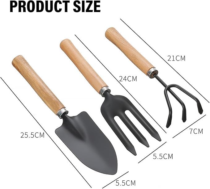 Image of Leafly Garden Hand Tools, 3-Piece Steel Gardening Tool Set Includes Hand Shovel, Hand Rake and Cultivator with Wooden Handle Suitable for Potted Plants,Ideal Garden Tool (Big)