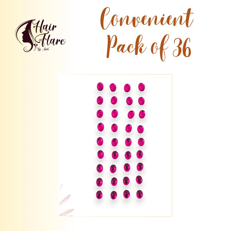 Image of Hair Flare Shimmering Oval Hair Stickers: Easy Stick-On Hair Accessories, 36 Pieces per Pack 2869 DarkPink