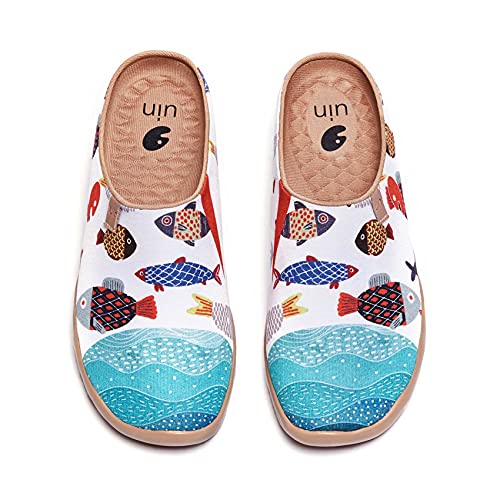 Image of UIN Slipper Woman Travel Art Painted Shoes Wide Toe Casual Home Slip On Mules Malaga