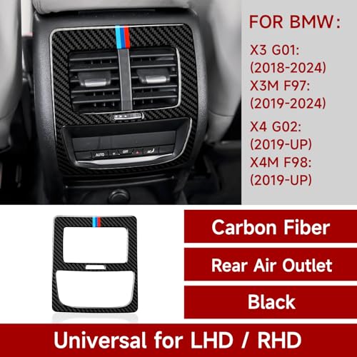Image of Car Decal Rear Row AC Cover Trim Carbon Fiber Sticker fits for BMW X3 G01 2018 2019 2020 2021 2022 2023 2024 Accessories