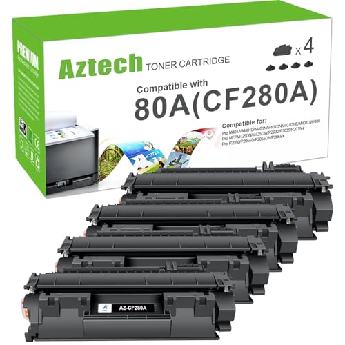 Aztech Compatible Toner Cartridge Replacement for HP LaserJet 80A CF280A 80X CF280X Pro 400 M401A M401D M401N M401DNE MFP M425DN (Black, 4-Pack)