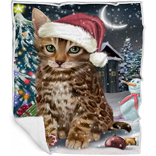 Doggie of the Day Bengal Cat Blanket - Have a Holly Jolly Christmas - Super Soft & Warm Pet Theme for Sofa or Bed, Warm Fleece, Sherpa or Woven Material, BLNKT74336 (50x60 Sherpa)
