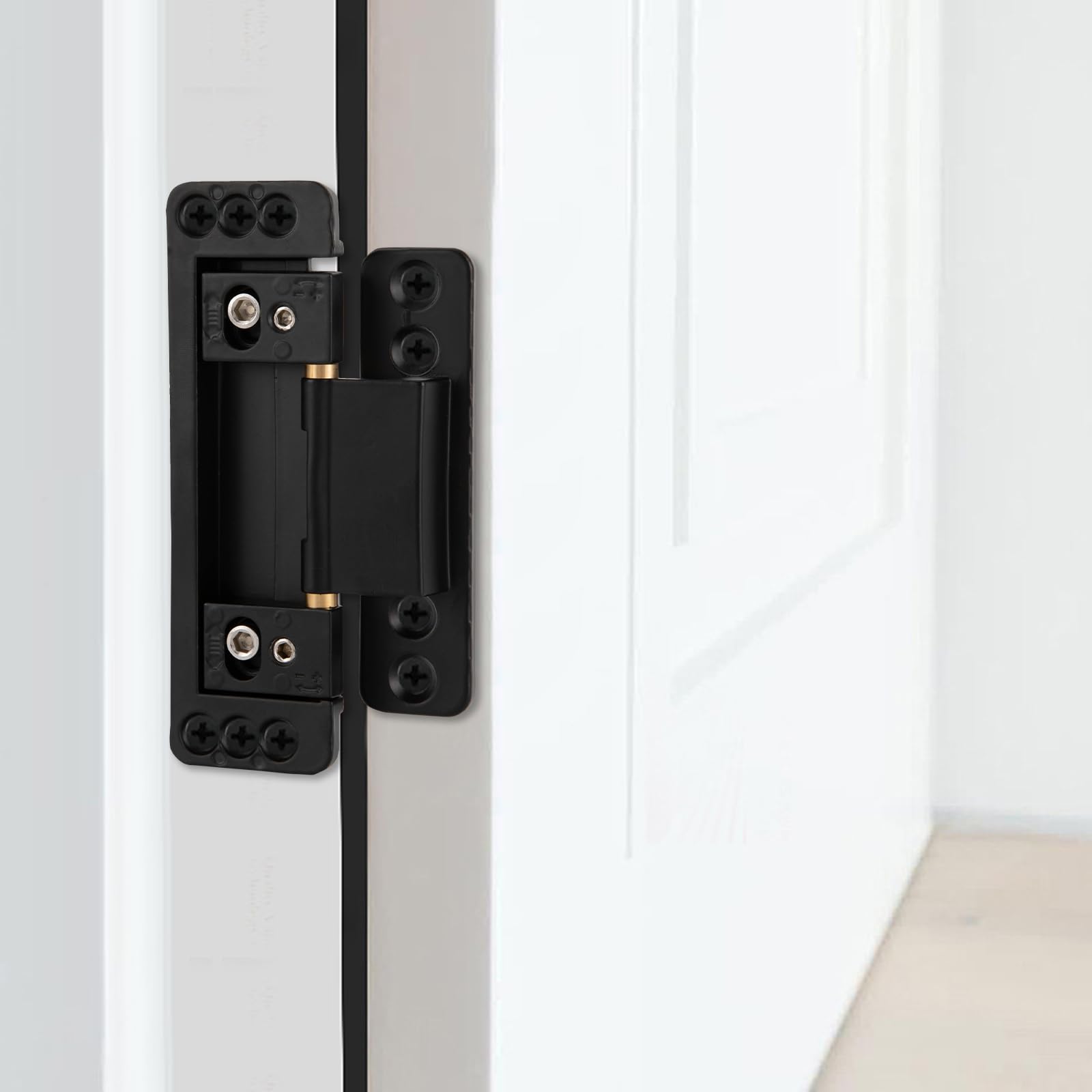 Ultracienkie ukryte zawiasy drzwiowe 12 × 3,7 × 2,2 cm, regulowany zawias tylny 110°, regulowany zawias do drzwi wahadłowych, nośność 60 kg, niewidoczny zawias do tajnych drzwi (czarny)