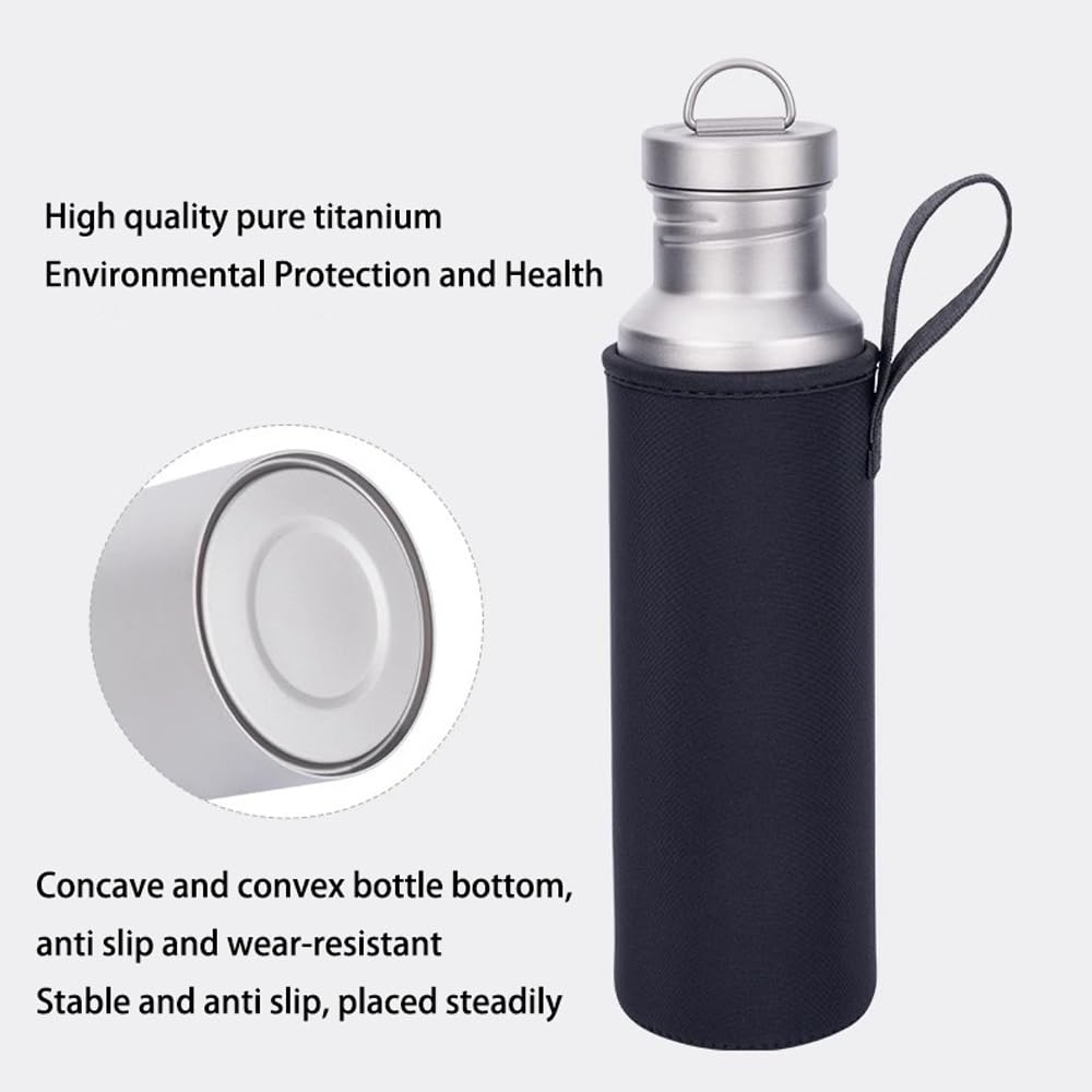 Borraccia sportiva in titanio con coperchio, imboccatura larga, a prova di perdite, riutilizzabile, per sport, campeggio, escursionismo, arrampicata, corsa, tè e caffè (750 ml)