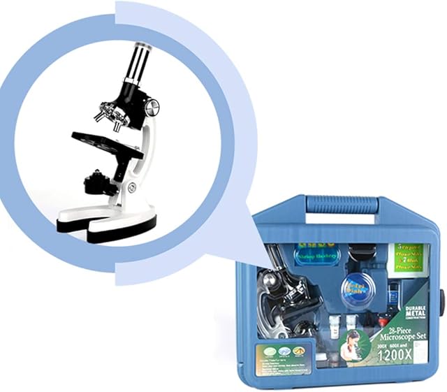 ULAB Kids Beginner 1200X Microscope STEM Kit with Metal Body Microscope, Plastic Prepared Slides and other Laboratory Accessories, Packed in LDPE Carrying Box, UHP1001