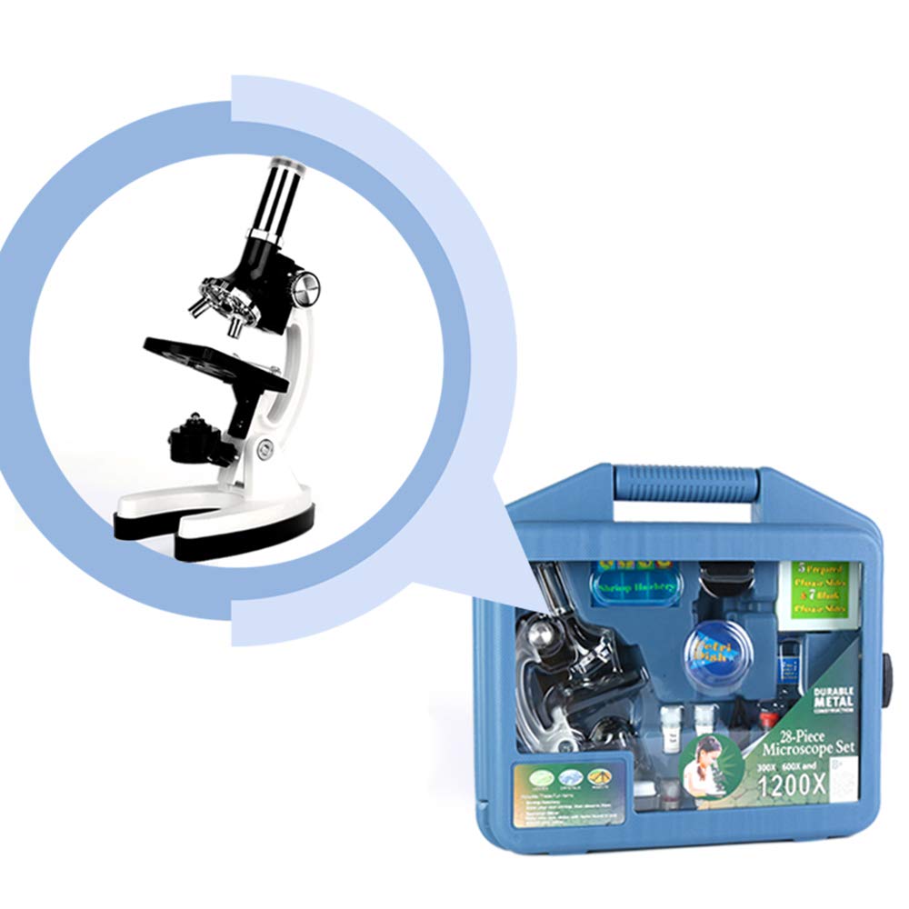 ULAB Kids Beginner 1200X Microscope STEM Kit with Metal Body Microscope, Plastic Prepared Slides and other Laboratory Accessories, Packed in LDPE Carrying Box, UHP1001