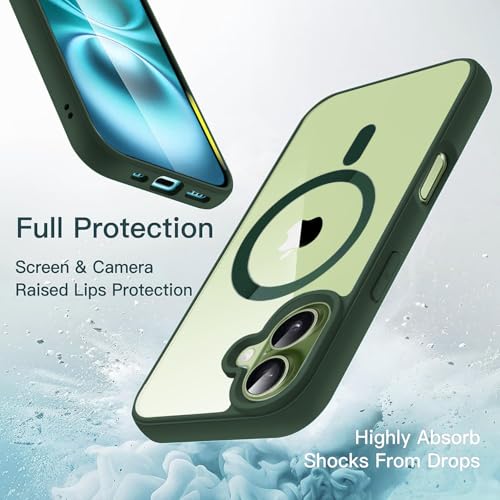 Image of DIZORO Compatible iPhone 17 Case,(Compatible with MagSafe) Non Yellow Military-Grade Drop Protection & Hard PC Back Cover Slim Transparent Anti-Scratch Shockproof Phone Case (Green)