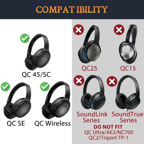 SOULWIT Earpads Replacement for Bose QuietComfort 45 (QC45)/QuietComfort SE (QC SE)/Quiet Comfort Wireless Over-Ear Headphones, Ear Pads Cushions with Softer Protein Leather - Black