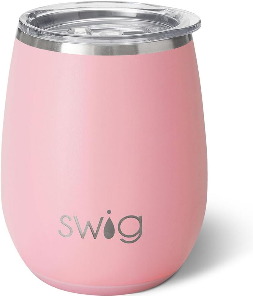 Swig Life 14oz Stemless Wine Cup, Insulated Wine Tumbler with Lid, Stainless Steel Travel Tumbler (Blush)