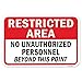 Restricted Area No Unauthorized Personnel Beyond T | 12" X 18" Heavy-Gauge Aluminum Rust Proof Parking Sign | Protect Your Business & Municipality | Made in The USA