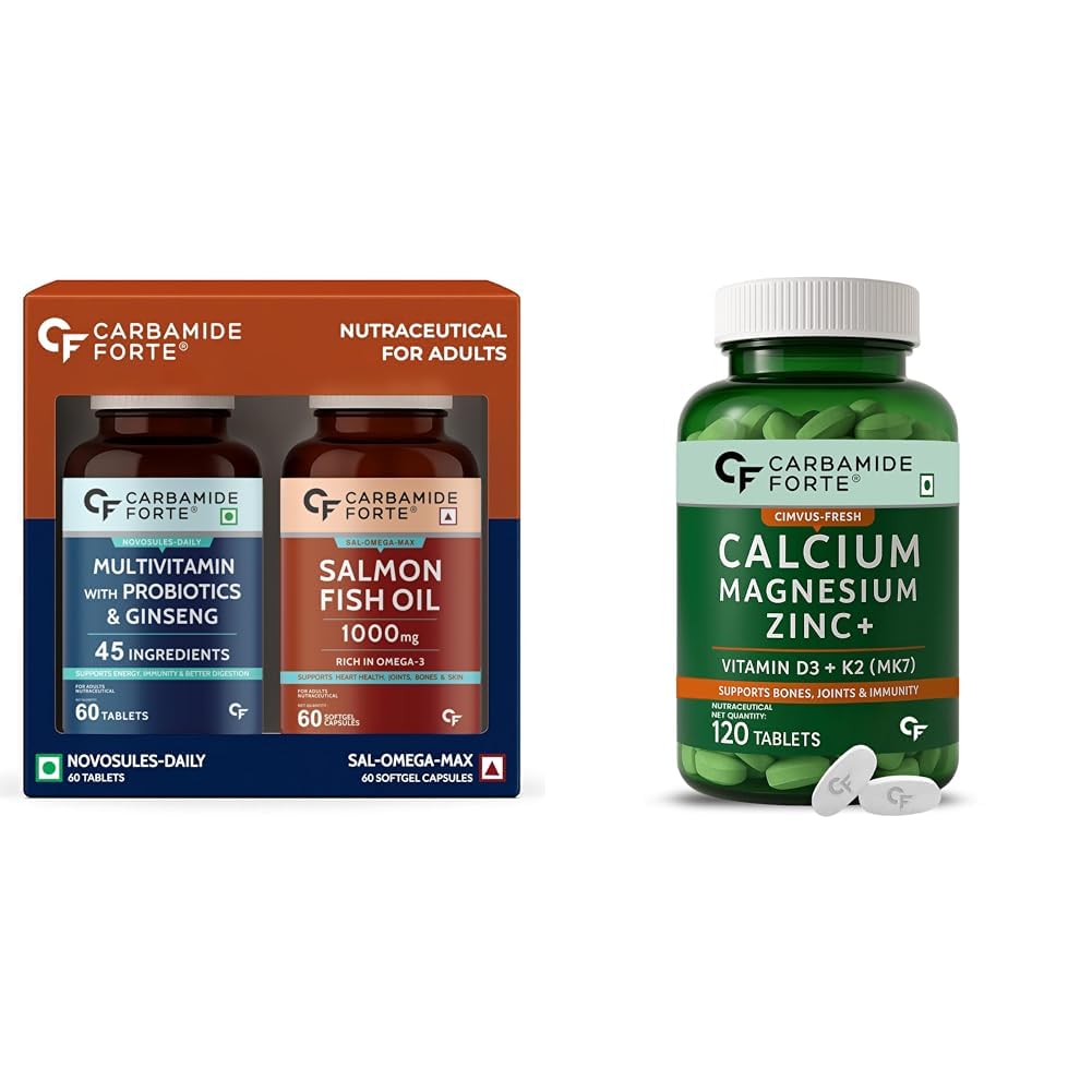 Carbamide Forte Multivitamin Tablet & Omega 3 fish oil capsules - 60 Tablets + 60 Softgel Capsules & Calcium Magnesium Zinc Tablets - 120 Tablet-image-49