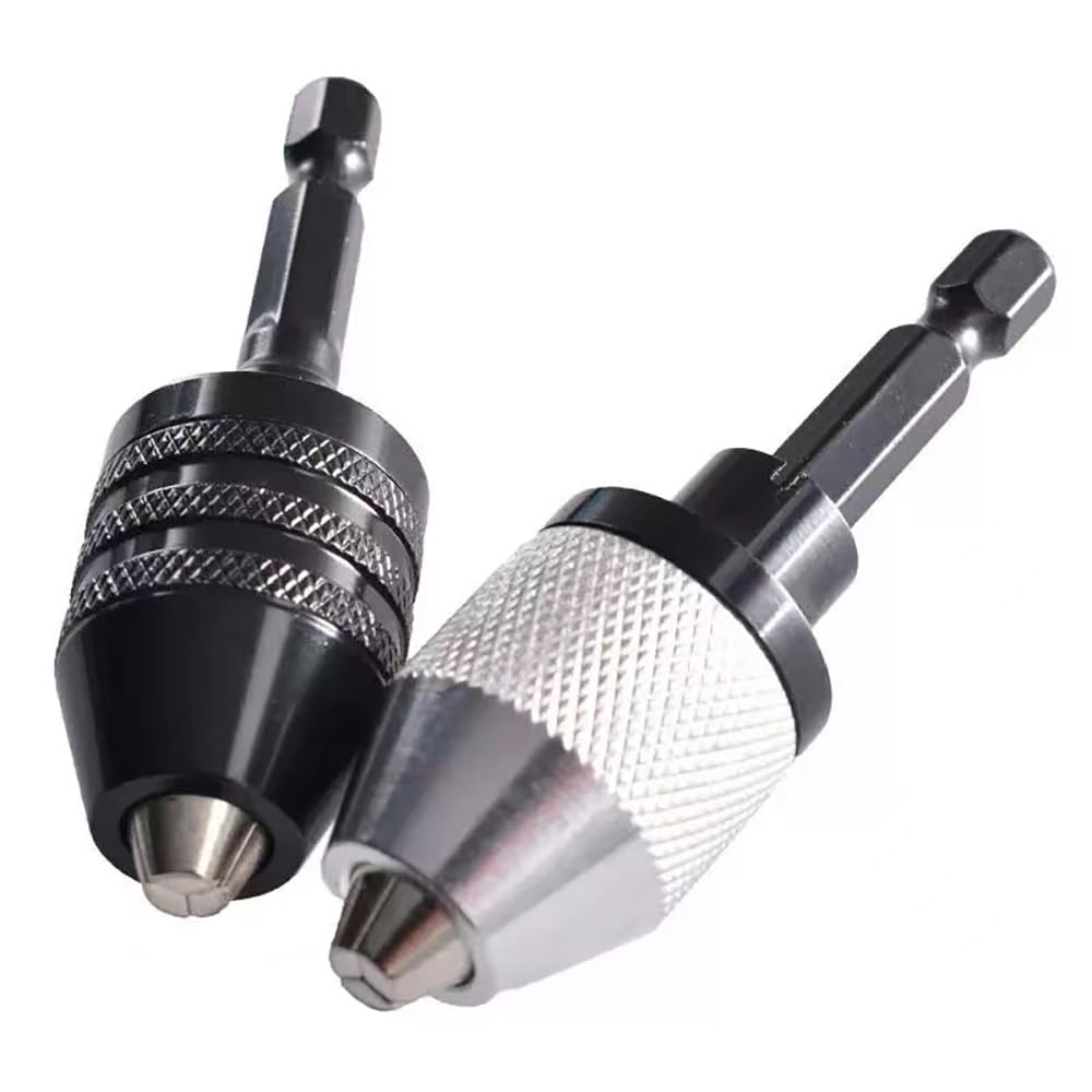 2Pcs Drill Chuck Adapter, 1/4 Inch Hex Shank Quick Change Chuck Converter, Drill Tool Attachment Adapter (0.6-8mm,0.3-6.5mm)