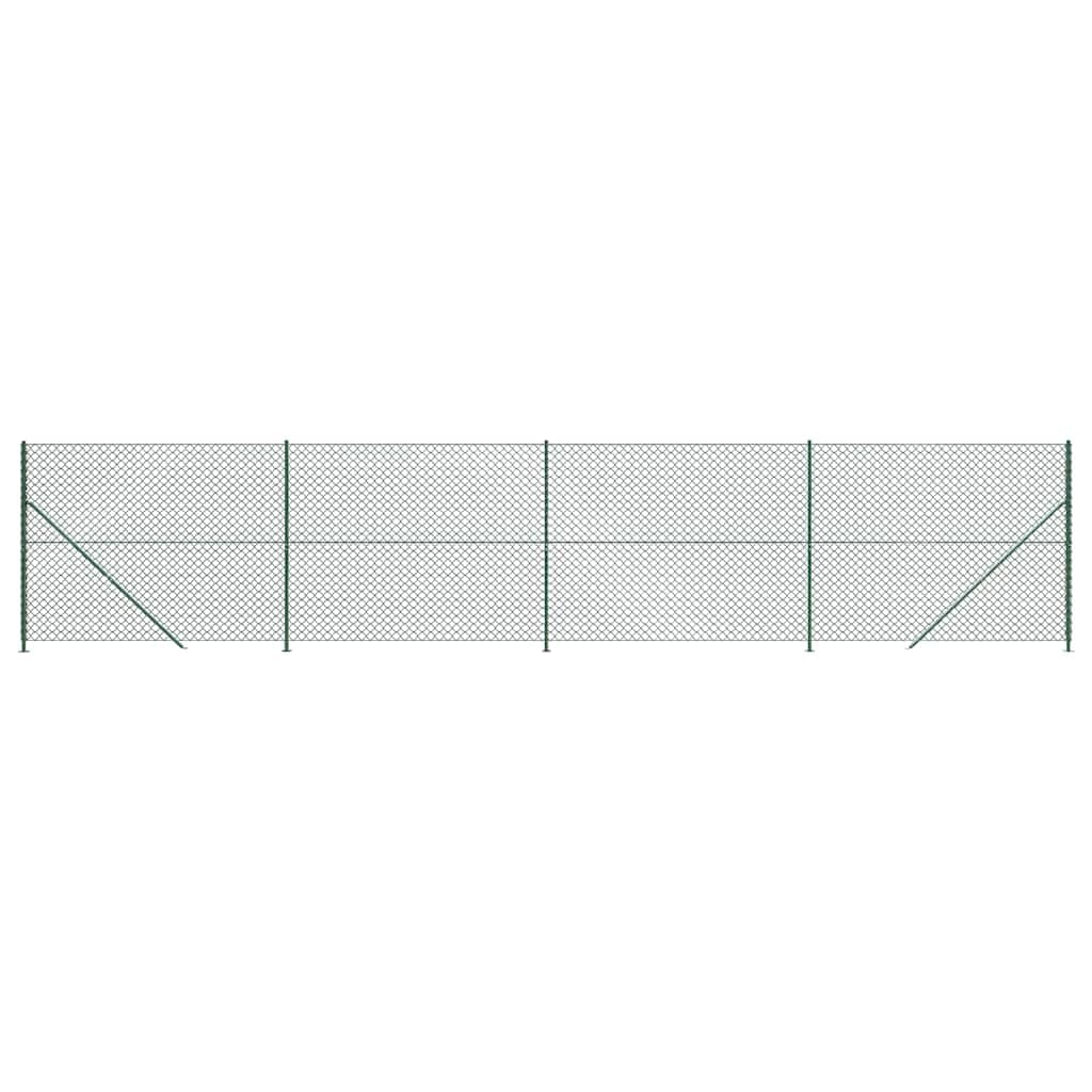 Chain Link Fence with Flange Green 1.4x10 m Galvanised Steel PVC Coated Outdoor Security Barrier for Garden Animal Enclosure Durable Corrosion Resistant Interlocking Wire Mesh Fencing Kit with Posts