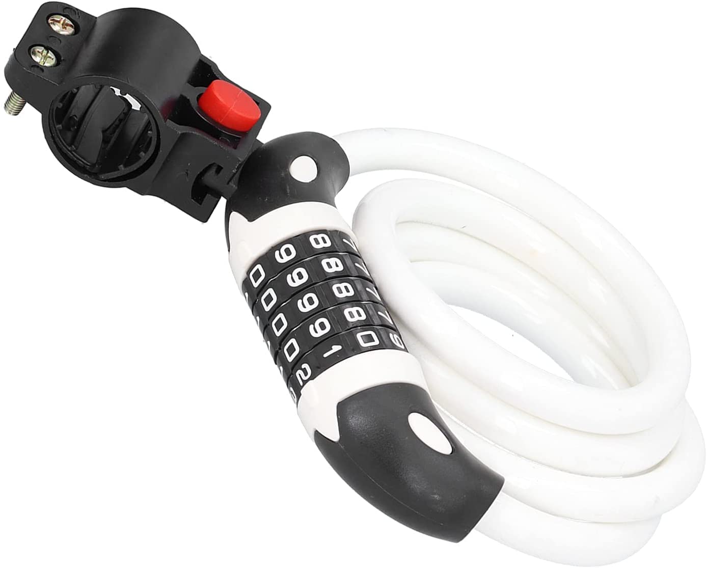 Candados para Bicicleta, candado de Cable con contraseña, código de 5 dígitos, combinación reiniciable, antirrobo, para Bicicleta, Motocicleta y Ciclismo (Blanco, 1,2 m)