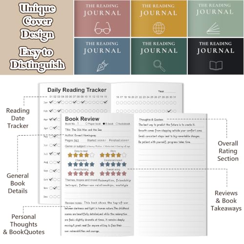 24 Pcs Book Journal Reading Log Set 6 Pcs Reading Journal 6 Inspirational Pens 6 PU Leather Heart Book Marks 6 Pcs 6 x 9 Inch Organza Bags Book Club Gifts Book Lovers Gifts for Women Reading Lovers - Image 5