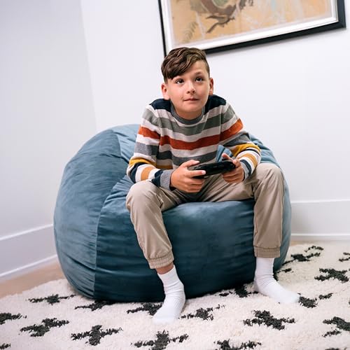 Image of Big Joe Fuf 3.5Ft Foam Bean Bag Chair for Kids, Teens, Slate Blue Plush Soft Polyester, 3.5 Foot Large Ultra-Soft Seat for Gaming, Bedroom, Reading Nook | Premium Shredded Foam Filled, Plush, Safe for Kids Ages 3 and Up, Supports Up to 200 lbs