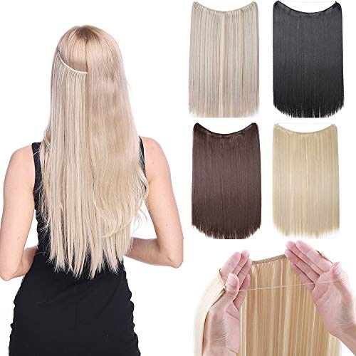 SEGO Wire Hair Extensions Long Straight Hair Extensions for Women Invisible Secret Fish Line Headband Synthetic Hairpieces No Tape No Glue 20 Inch Platinum Blonde