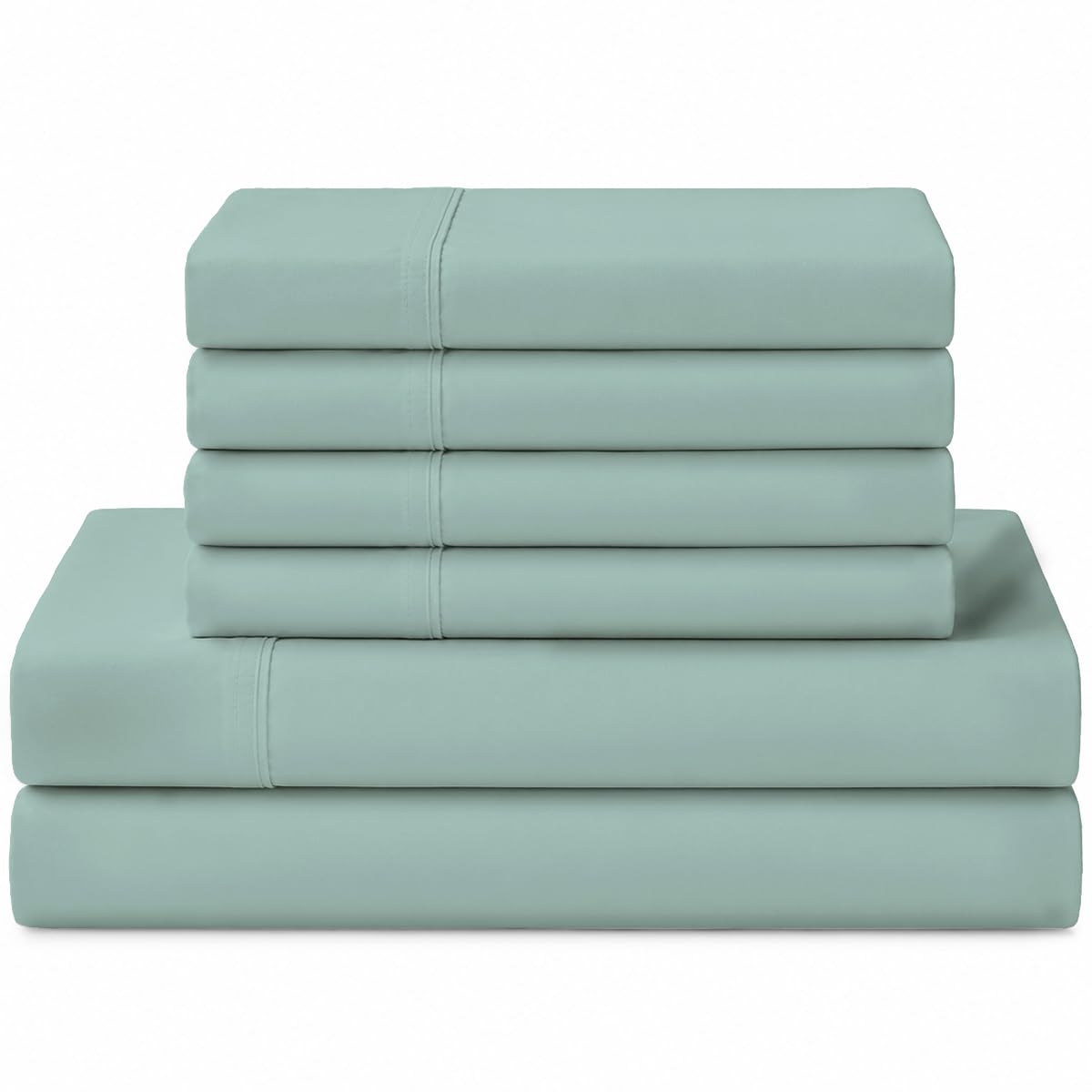 Linen Home 100% Cotton Percale Sheets King Size, Pastel Turk, Deep Pocket, 6 Pieces Set- 1 Flat, 1 Fitted and 4 Pillowcases, Crisp Cool and Long Staple Strong Bed Linen