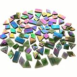 KALUCION Magic Iridescent Grass Green Stained Glass Mosaic Tiles, 280 Pieces Mixed 4 Shapes Stained