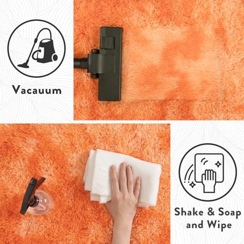 Kids Rugs for Bedroom, 5x7 Fluffy Shaggy Rugs for Living Room, Soft & Non Slip Fuzzy Orange Tie Dye Shag Rug for Girls Room Dorm Home Decor, Modern Indoor Floor Rug