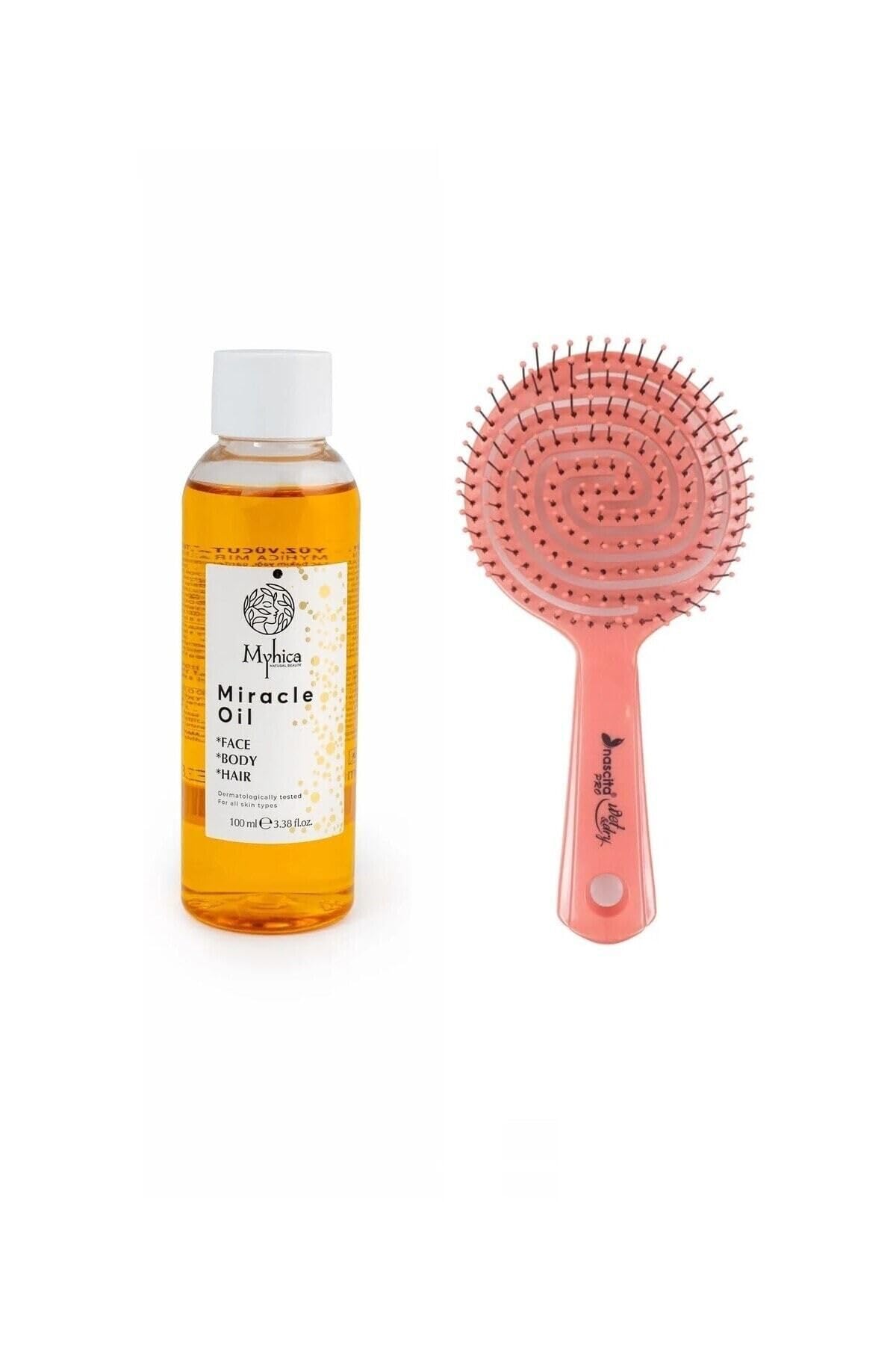 Myhica Nemlendirici Yüz, Vücut Ve Saç Bakım Yağı - 100 Ml + Pembe Pro Üç Boyutlu Oval Saç Fırçası 02