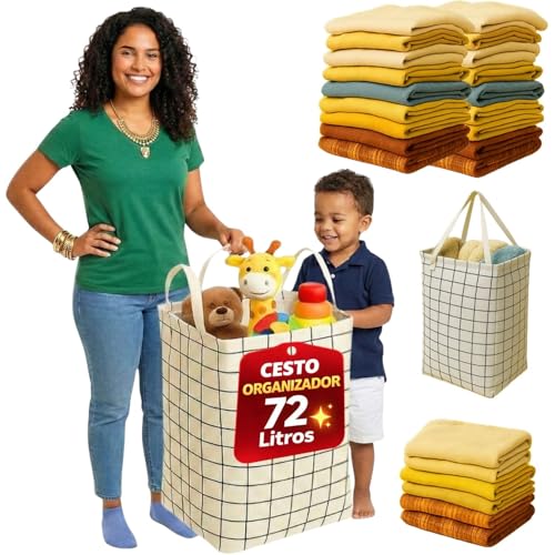 Cesto de Roupa Suja Dobrável 72L em Tecido Oxford Impermeável com Alças, Organizador para Lavanderia, Quarto, Banheiro e Brinquedos